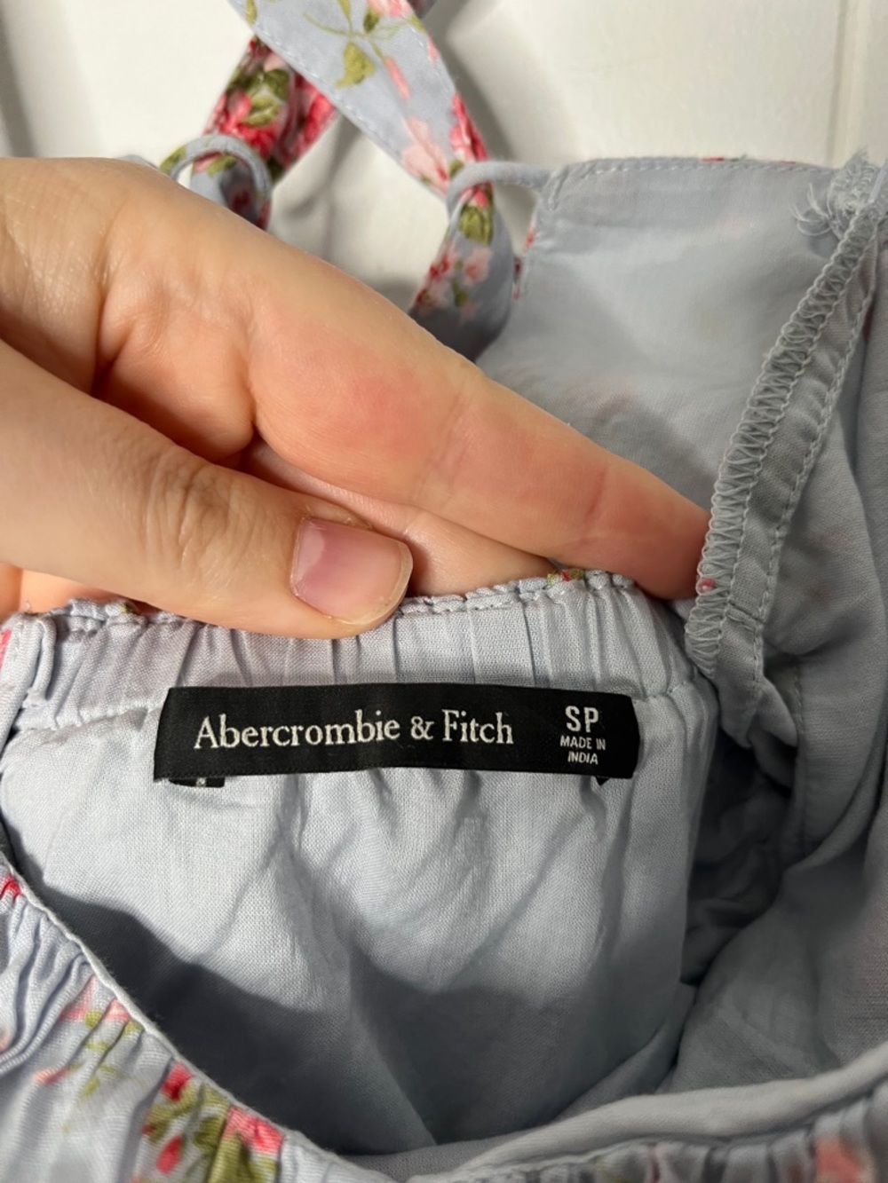 Abercrombie & Fitch Light Blue Floral Tiered Maxi Dress Lace-Up Back - Picture 8 of 9